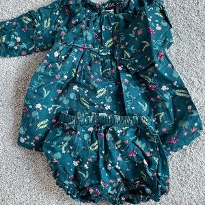 Tea Collection Green Floral Bloomer Set 9-12 month